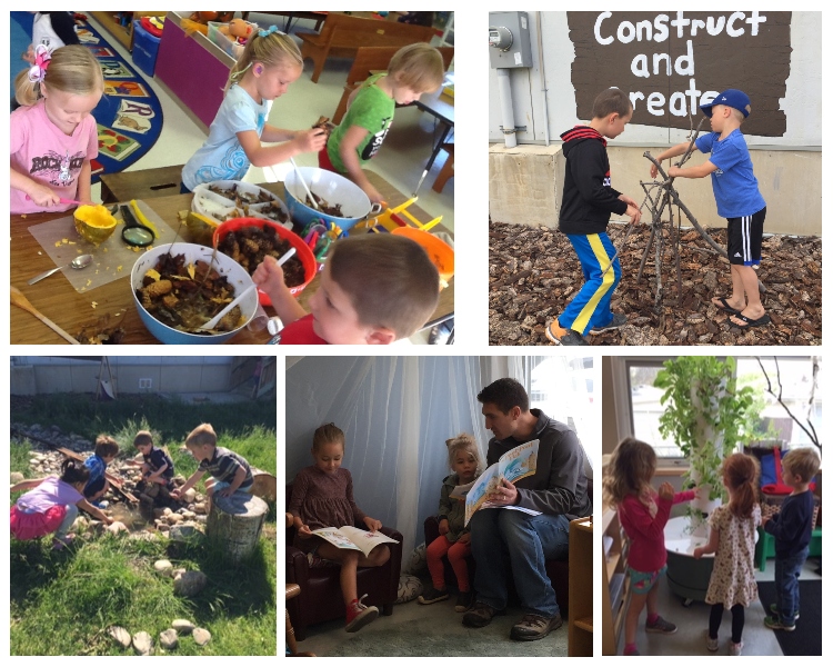 Collage of pictures of Early Learning children playing at the Centre.