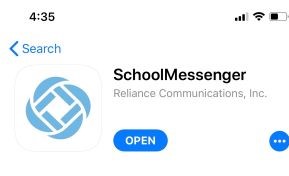 Visual of how the blue School Messenger App appears in the App Store.