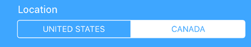 Picture of bottom of login screen.  Indicates user should select the Canada toggle on the right.